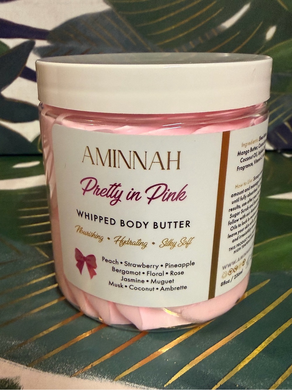 Aminnah Pretty in Pink Whipped Body Butter 8 oz Peach Strawberry Floral